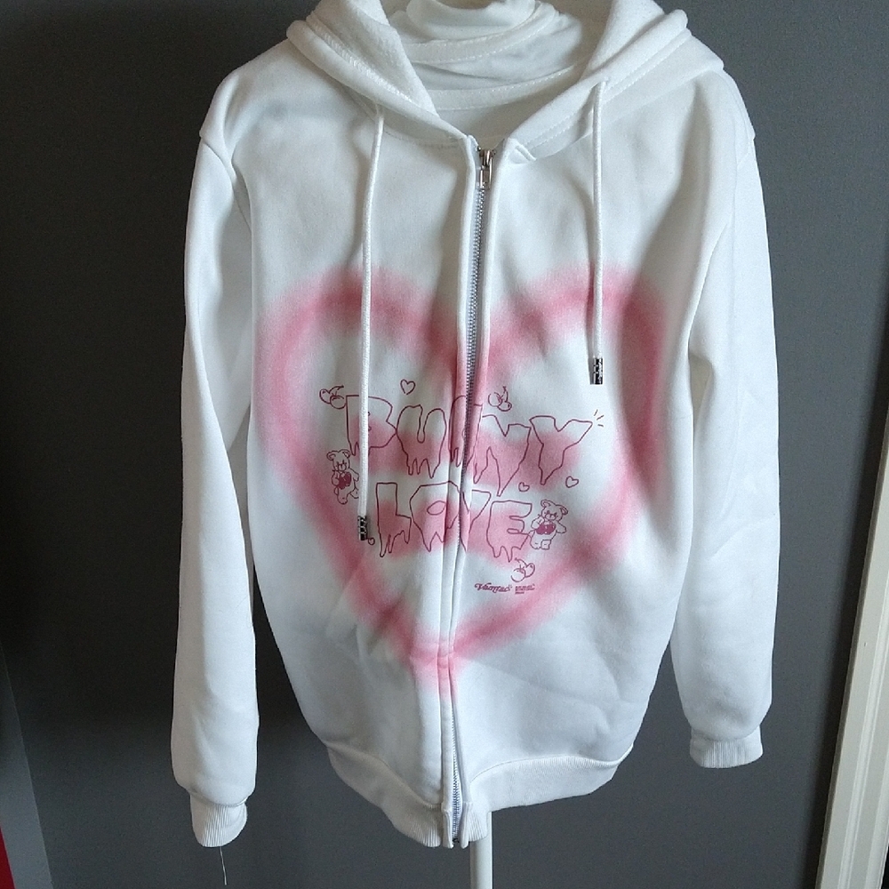 White Hoodie with Pink Heart Design